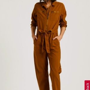 Lucky Brand Tie Front Utility Jumpsuit Size Medium Boiler Room Copper Brown